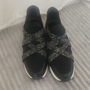 Gianni Bini Black and Cream Crisscross Sneakers